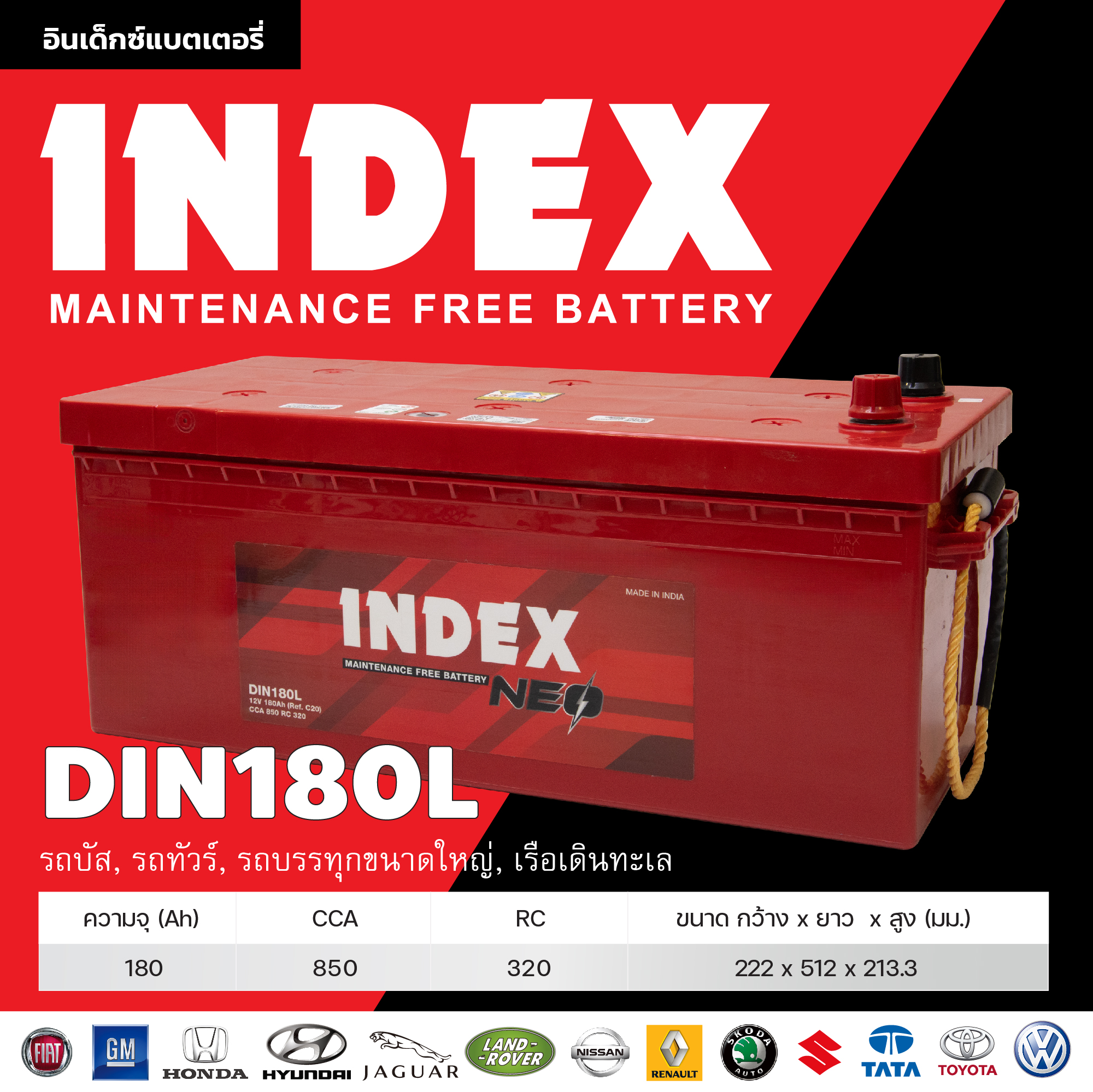 สเปคแบตเตอรี่ index DIN180L